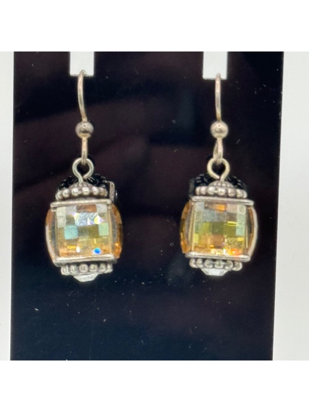 Brighton Statement Yellow Citrine AB Crystal Drop Earrings Silver-Tone Faceted
